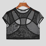 Mens Irregular Hollow Short Sleeve Crop Tops SKUI68455