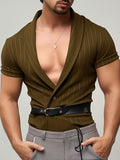 Mens Striped Lapel Short Sleeve Shirt SKUK51151