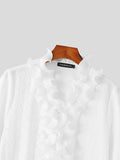 Mens Ruffle Trim Texture 3/4 Sleeve Shirt SKUK48118