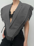 Mens Solid Fringe Notched Lapel Casual Waistcoat SKUK57407