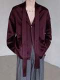 Mens Solid Satin V-Neck Long Sleeve Shirt SKUK53587