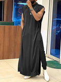 Mens Solid Muslim Robe Two Pieces Outfits SKUK25955