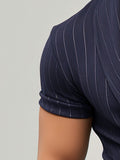 Mens Striped Lapel Short Sleeve Shirt SKUK51151