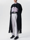 Mens Solid Crew Neck Fringe Hem Cloak SKUJ94177
