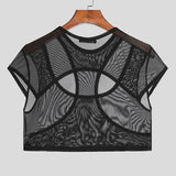 Mens Irregular Hollow Short Sleeve Crop Tops SKUI68455