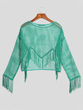 Mens Knit Hollow Tassel Hem Crop T-shirt SKUJ51610