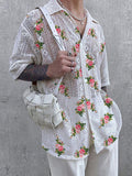 Mens Hollow See Through Floral Print Shirt SKUK51739