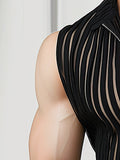 Mens Striped See Through Zip Front Vest SKUK51119