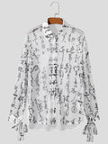 Mens Chinese Character Print Sheer Long Sleeve Shirt SKUK69253