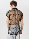 Mens Hollow Floral Embroidered Short Sleeve Shirt SKUK59932