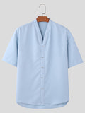 Mens Solid Curved Hem Casual Short Sleeve Shirt SKUK61383