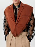 Mens Solid Fringe Notched Lapel Casual Waistcoat SKUK57407