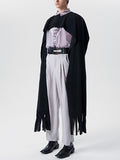 Mens Solid Crew Neck Fringe Hem Cloak SKUJ94177