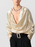Mens Satin Cowl Neck Solid Shirt SKUK21523